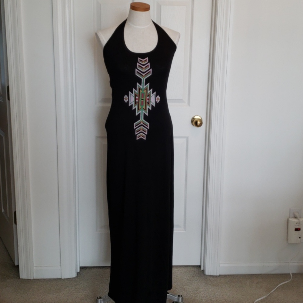 Black maxi dress w/Aztec design